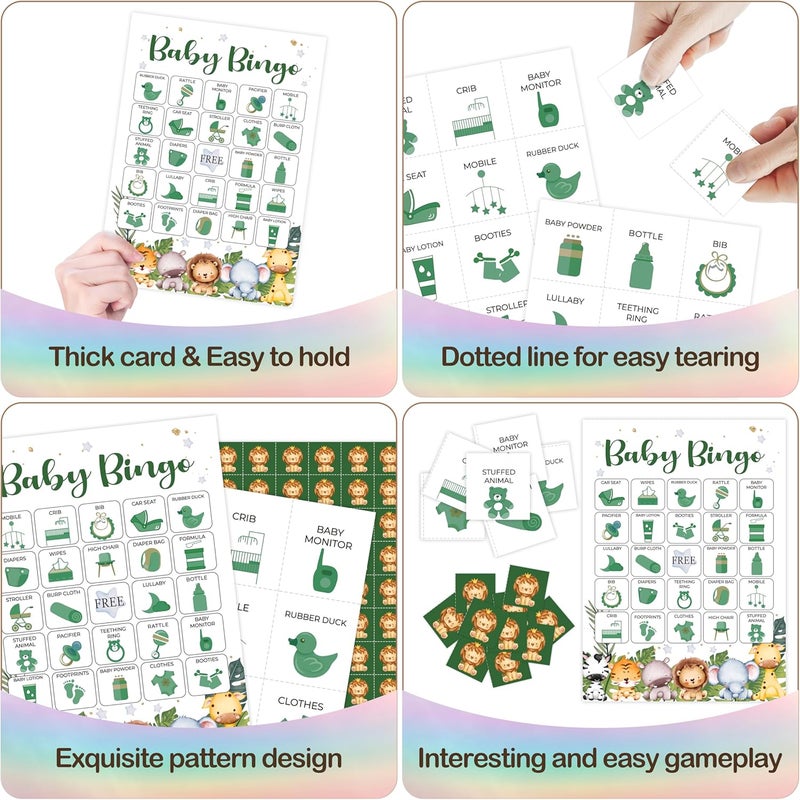 Mueddur Baby Shower Bingo Card, Jungle Safari Bingo Set For Adults Large Group Family, Gender Neutral Baby Shower Game, Wild Animals Bingo Kit For Gender Reveal Party, Holiday Games For 24 Players -11 - Image 4